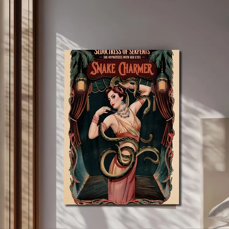 Vintage Snake Charmer Circus Poster Sideshow Freakshow Art Print Decor, No Frame - Image 2 of 3