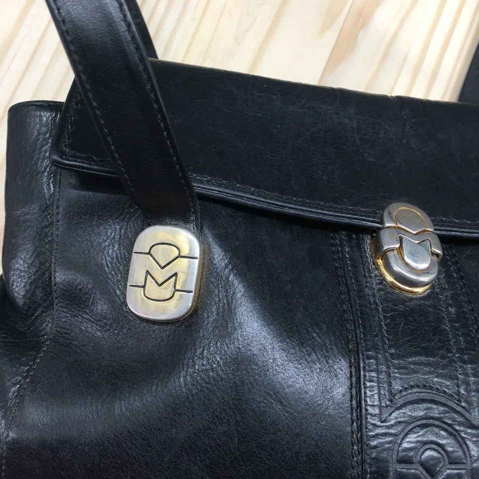 Marino Orlandi Bolso de Hombro Cartera Bolso de Mano Mujer Cuero Negro Hecho en Italia Foto 3 de 4