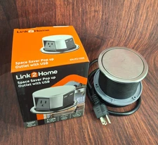 Link2Home Space Saver Pop Up-Outlet 3 Power Outlets 15 Amp 2 USB Ports (Read)