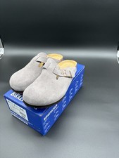 BIRKENSTOCK Boston Suede Leather Dark Gray Clogs