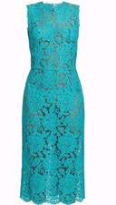 DOLCE & GABBANA ITALY Turquoise Lace Sleeveless Midi Dress, 42