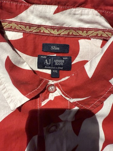 ARMANI JEANS Herren Designer Hemd Sommer Strand Light Druck Rot Weiß Gr.XL - Bild 5 von 6