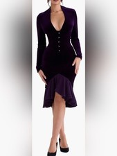 NEW House Of CB Dahna Corset Long Sleeve Purple Velvet Dress Sz XS