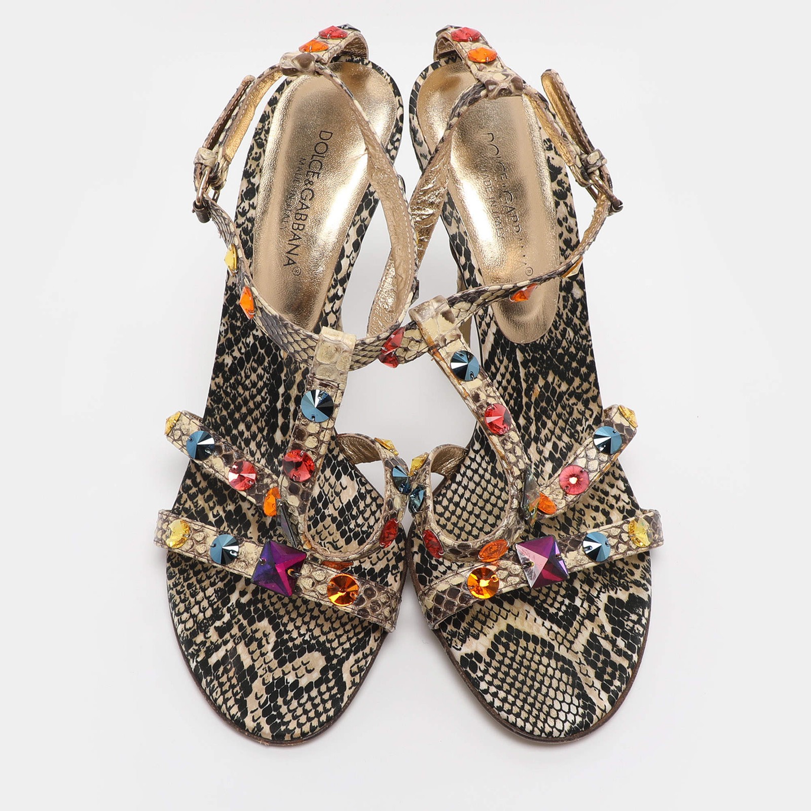 Dolce Gabbana Beige Python Leather Crystal Embell… - image 3