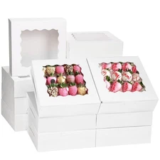 30pcs Bakery Boxes 8x8x2.5 Cookie Boxes with Window White Treat Containers fo...
