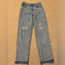 Cat And Jack Girls Straight Light Wash Distressed With Fringe Jeans size 14