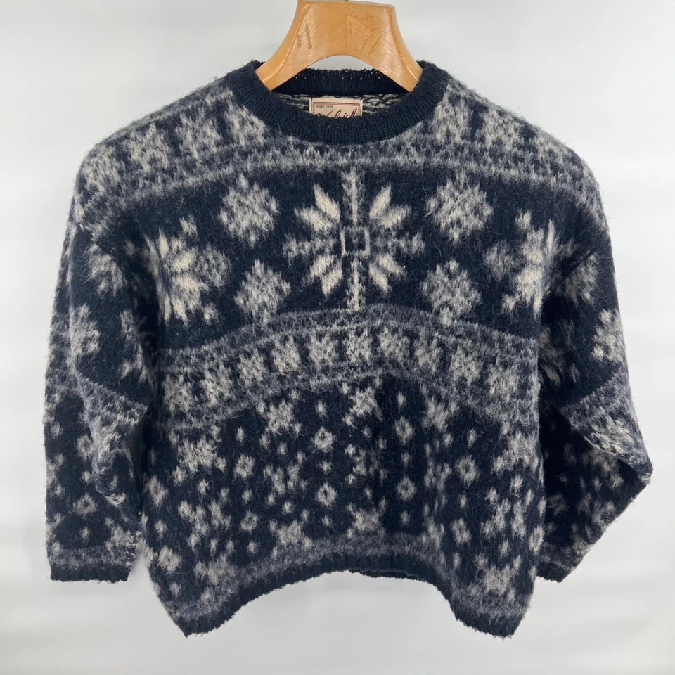 Suéter feminino Woolrich Fair Isle floco de neve M cinza mistura de lã feito nos EUA vintage - Imagem 2 de 4