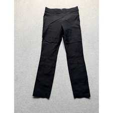 Women Black Pull On Slim Leg Dress Pants Stretch Work Trousers Front Seam Detail