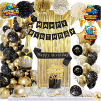 Geburtstagsdeko Set Schwarz Gold Happy Birthday Banner Luftballons SchäRpe