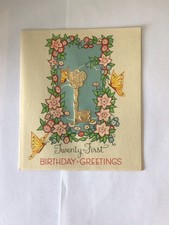 Vintage Birthday Card - 21st Birthday Greetings -Key Of The Door- UNUSED -1960&rsquo;s