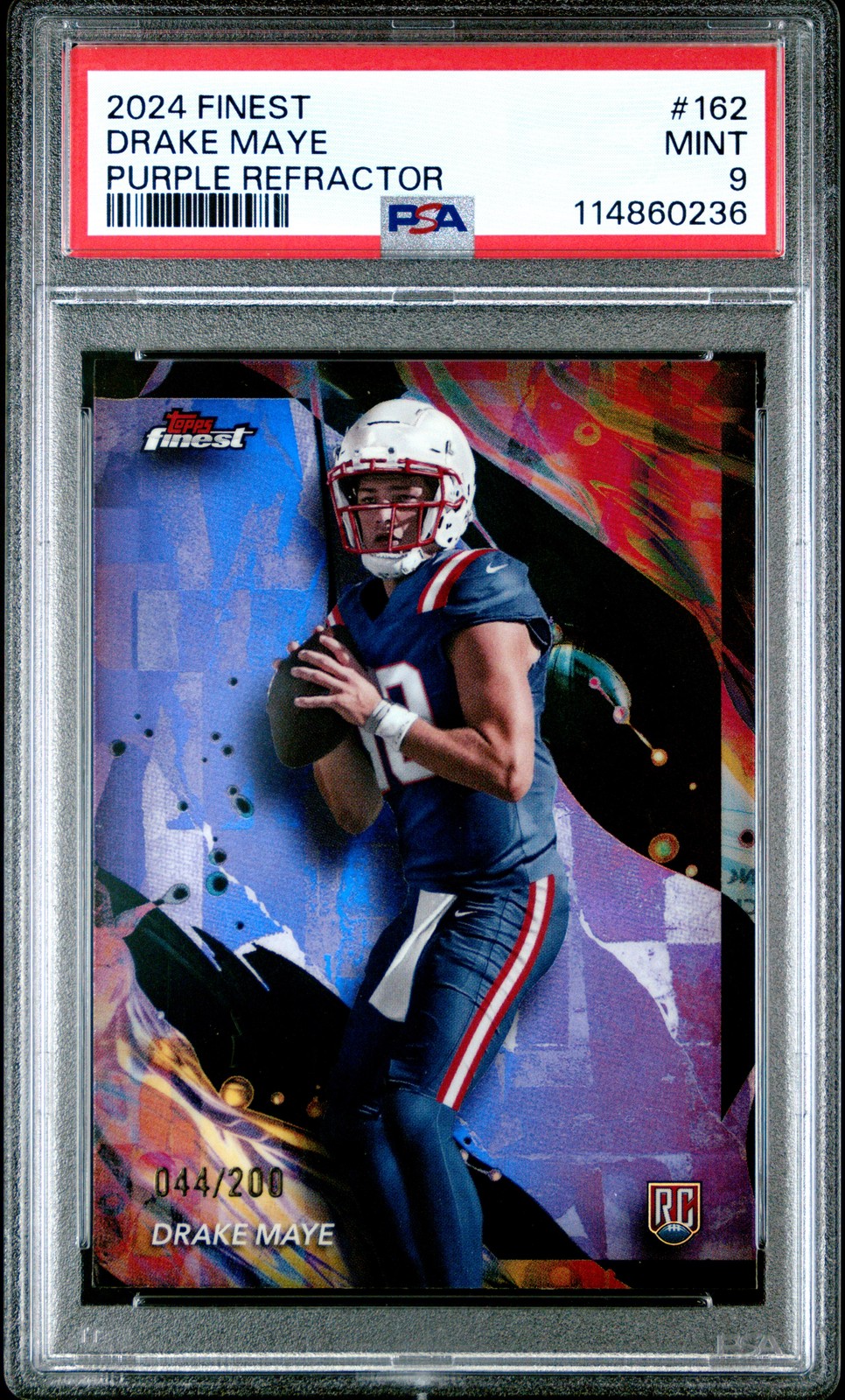 2024 TOPPS FINEST PURPLE REFRACTOR #162 DRAKE MAYE 44/200 PSA 9