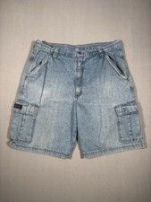 Vintage Y2K Wrangler Mens 36 Cargo Denim Shorts Blue Baggy Street Grunge Skater