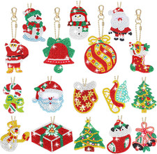 17 Pieces Double Sided Diamond Art Christmas Ornaments Christmas Keychains Diamo