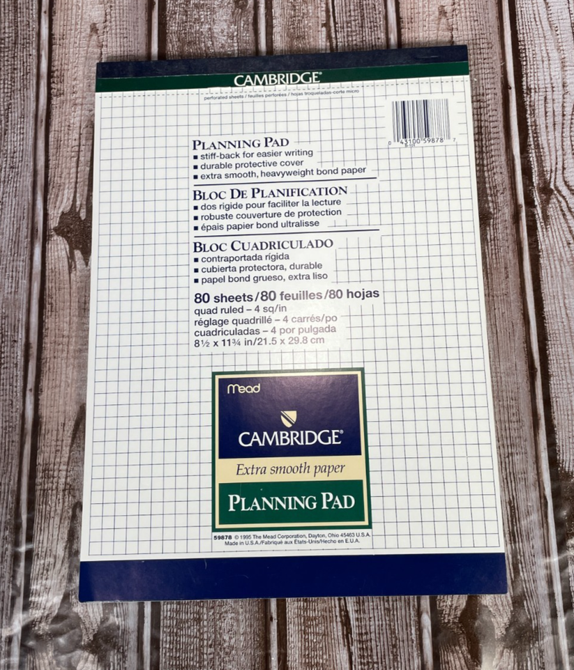 Vintage Mead Cambridge Planning Pad 80 Sheets Graph Paper Extra Smooth ...