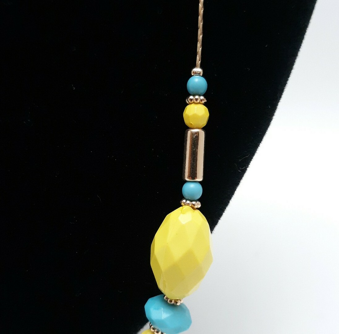 Charming Charlie Gold Necklace 33" w/ Matching Earrings Bead Yellow