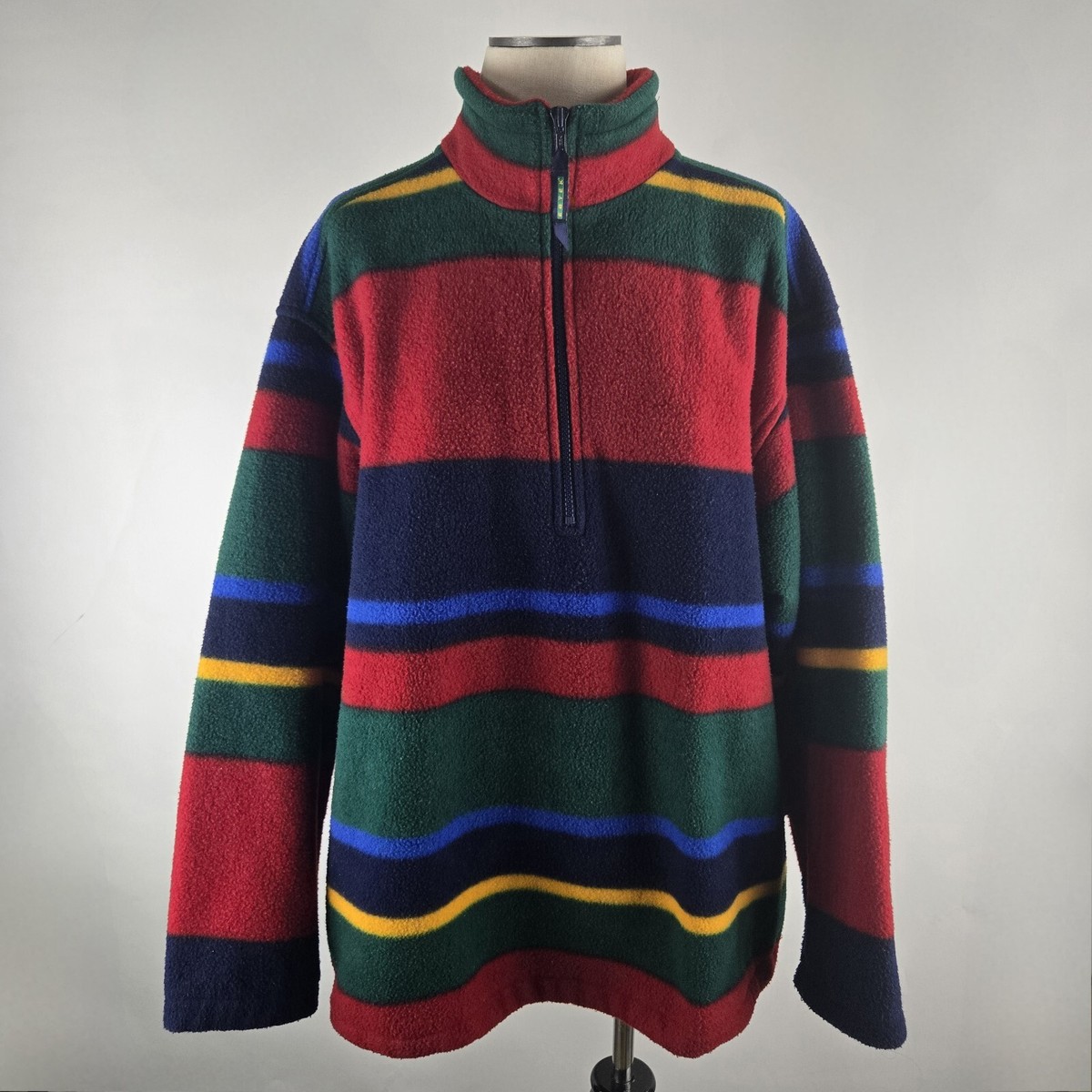 Vintage Ebtek Eddie Bauer Mens Pullover L Fleece Half Zip Striped