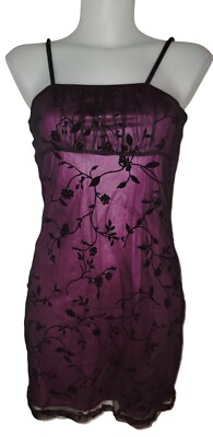 Vtg 90s Womens Purple Burnout Velvet Floral Milkmaid Whimsigoth Slip Dress Sz S