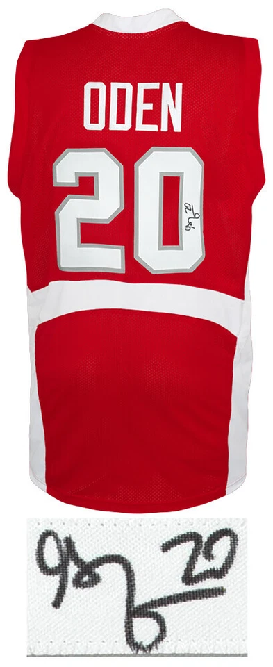 Camiseta deportiva de baloncesto universitaria personalizada roja firmada por Greg Oden (BUCKEYES) - (CERTIFICADO DE AUTENTICIDAD SCHWARTZ) Foto 2 de 3