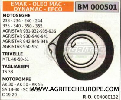 004000132 EFCO OLEOMAC AGRISTAR 931 932 935 936 938 CHAINSAW STARTER SPRING