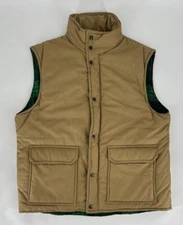 Vintage Black Ice Puffer Vest Mens XL Tan Insulated Cargo Plaid Lined 80s Fish