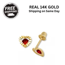 14K Yellow Gold Heart Shape Screw Back Stud Earrings for Girls