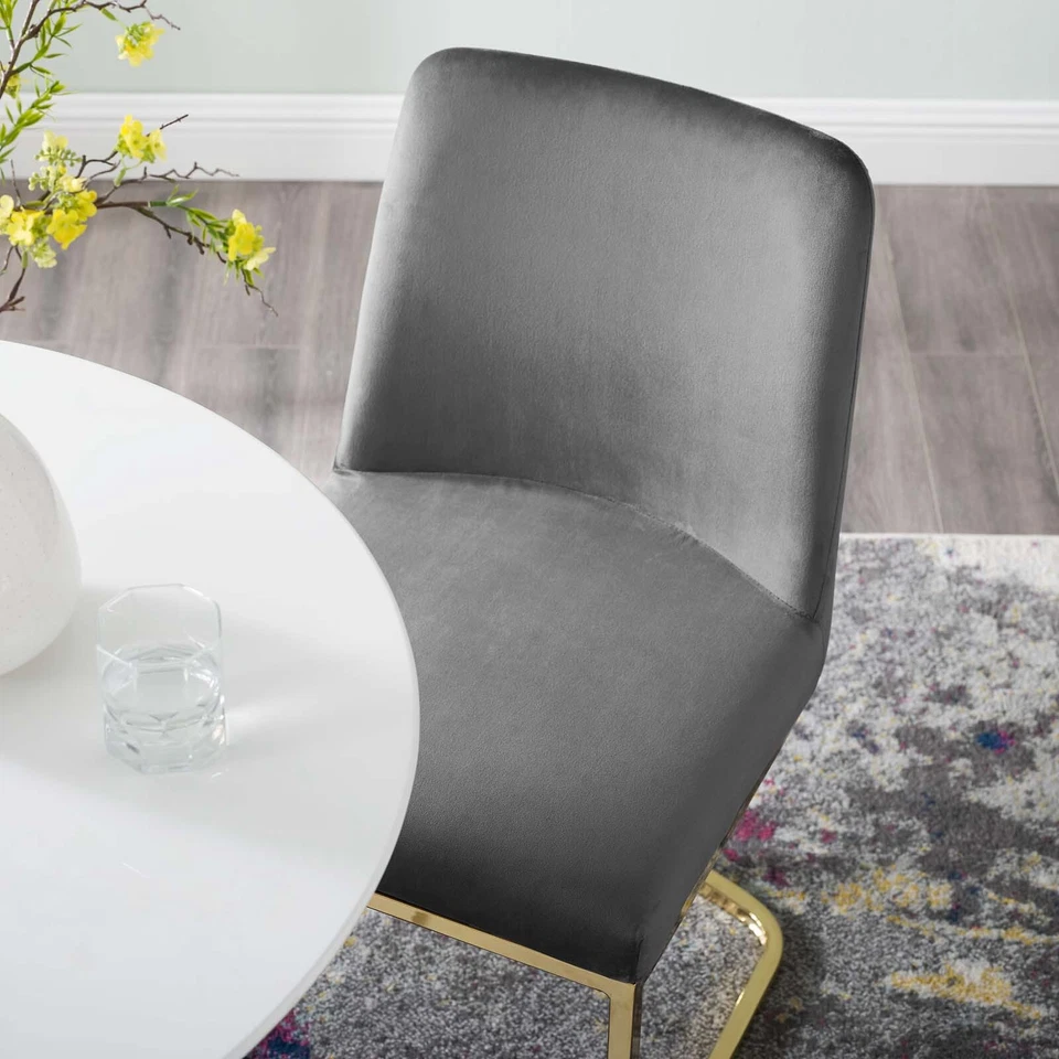 Modway Amplify Sled Base Performance Velvet Dining Side Chair in Gold Gray - Image 4 of 4