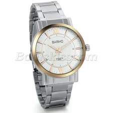 Men Business Casual Roman Numberals Dial Stainless Steel Band Quartz Wrist Watch