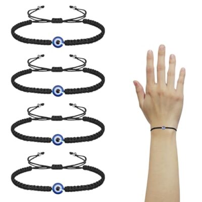 Evil Eye Bracelets for Protection, Mal De Ojo, Adjustable Bracelet, 4 Pack
