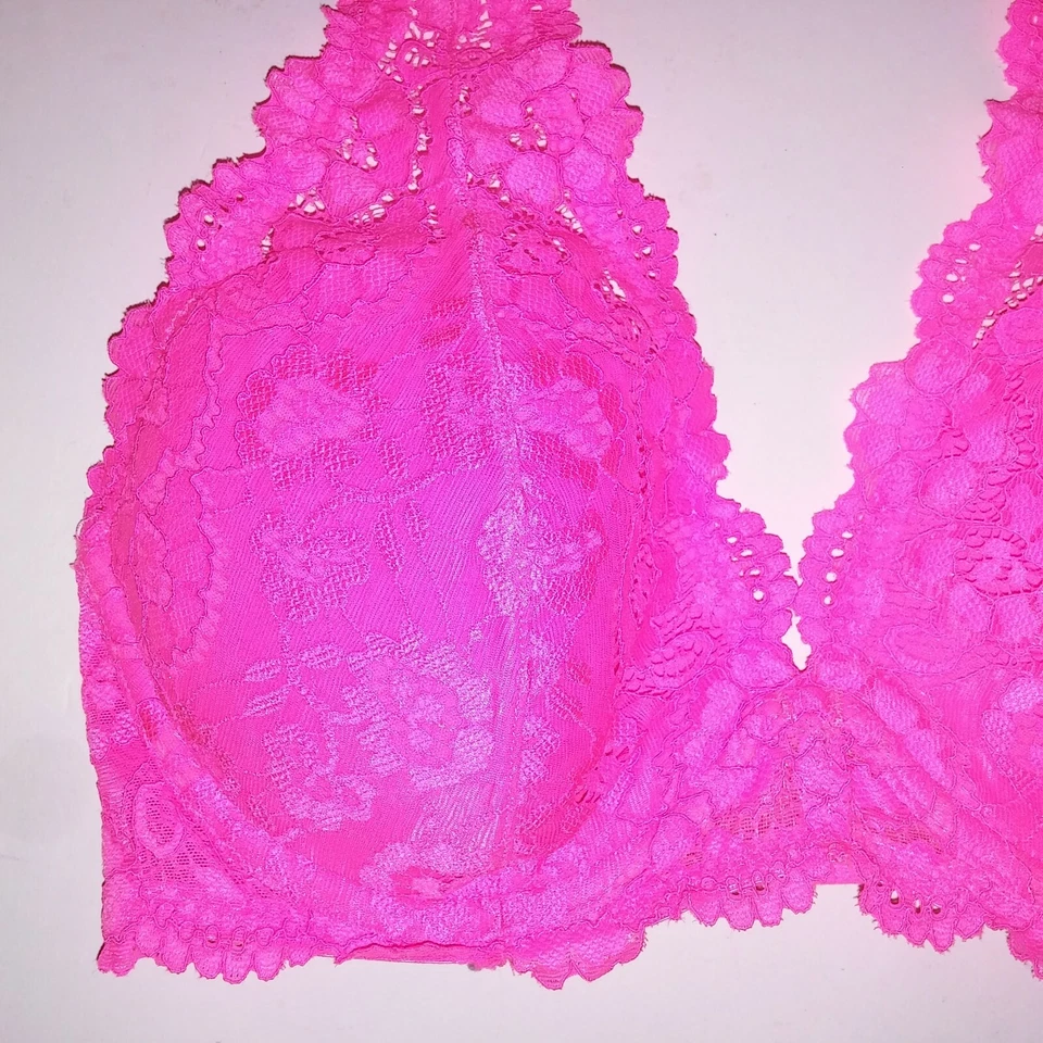 Sujetador LaSenza 32D Rosa Neón Encaje Halter Extraíble Push Up Acolchado Con Aros Foto 2 de 4