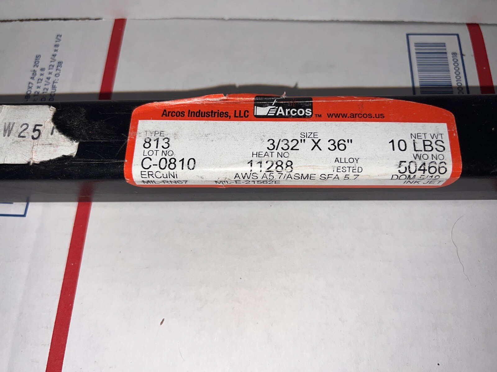 8.5 LBS of Arcos 813 3/32" X 36" ERCuNi MONEL® Nickel Alloy TIG Rod