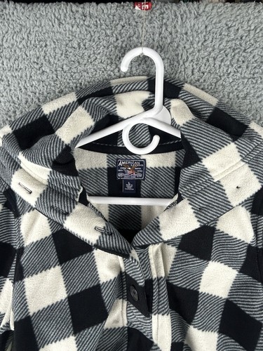 AMERICAN LIVING Women’s L Black Ivory Plaid Fleece Top Buffalo Collared Button - Picture 11 of 12