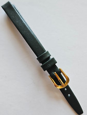 8mm - Women Dark Green Genuine Leather Watch Band -  Gold Buckle  