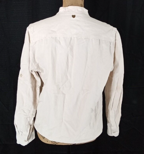 RAWAIE Linen Shirt XL Beige Band Collar Long Sleeve Single Needle Tailor Junior - Picture 2 of 4