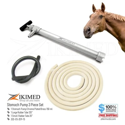 ZIKIMED Horse Stomach Drench Pump Easy Drench with two Tube Set Chrome Plated 150 ML