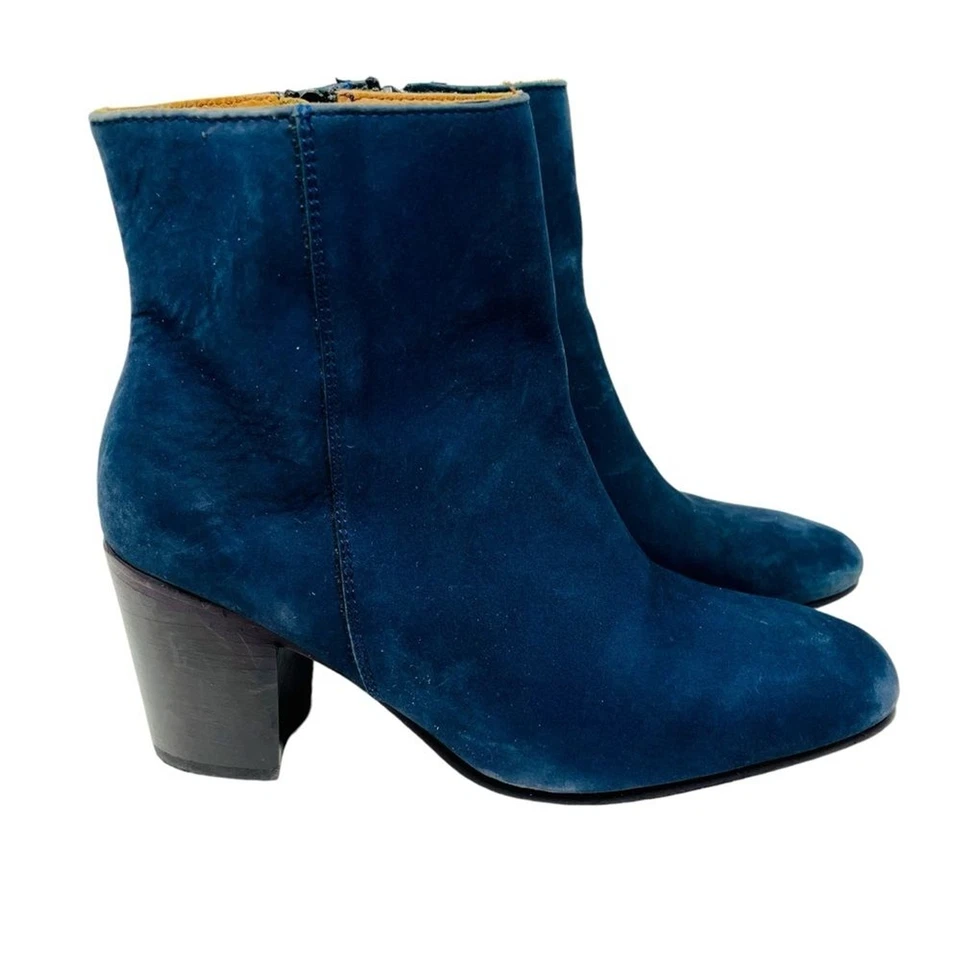 CHARLESTON SHOE CO. Botines Azul Gamuza Tacón Bloque Talla 8 Puntera Cuadrada Cremallera Foto 3 de 4