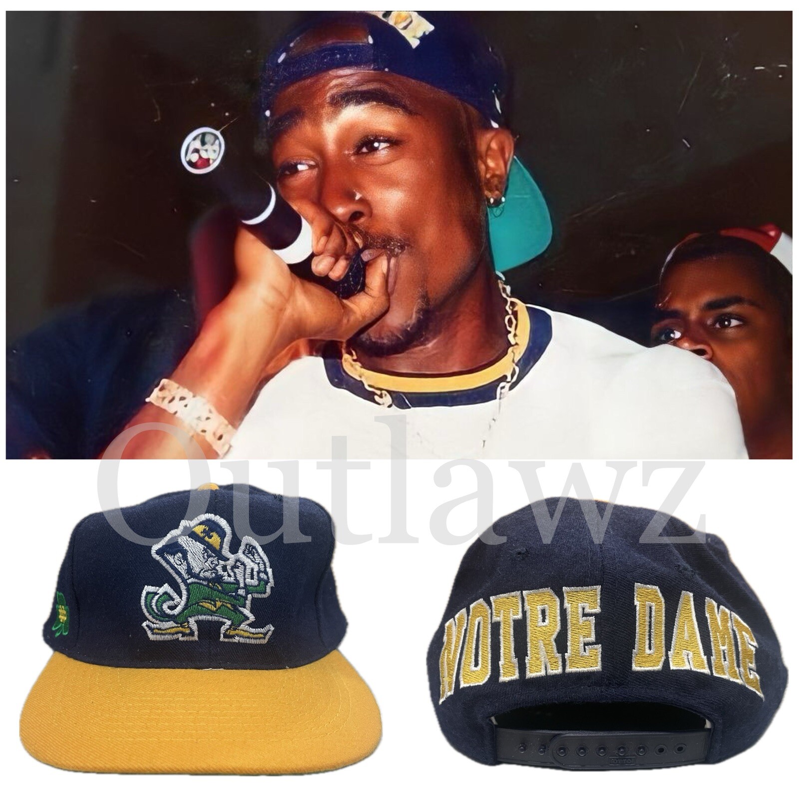 Notre Dame Fighting Irish American Needle Snapback**Style Worn By 2Pac** Vtg 90s