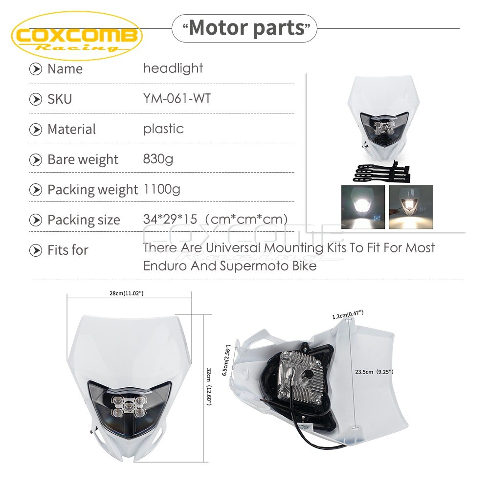LED Headlight Headlamp For Supermoto Yamaha XT225 WR250F WR450F