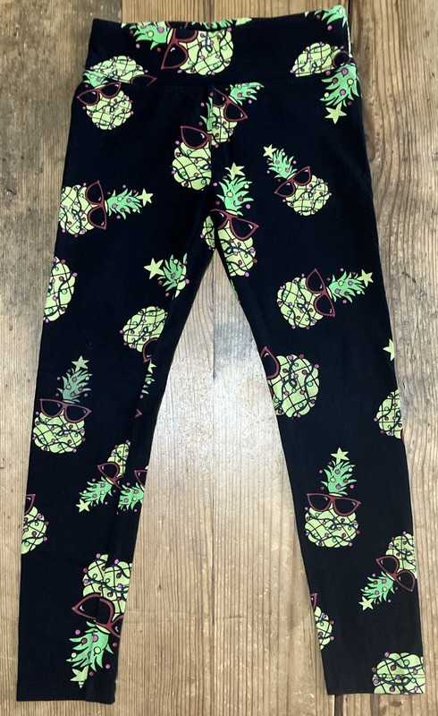JUSTICE Size 7 Girls Black Pineapple CHRISTMAS TREE LIGHTS Leggings