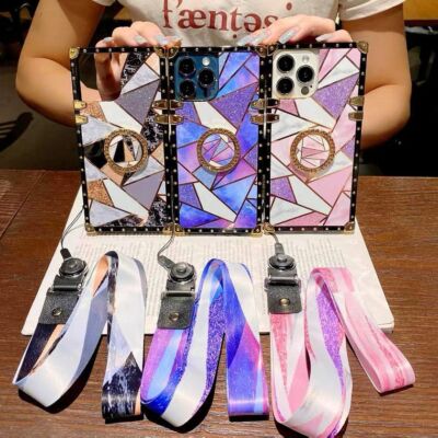 For Samsung Galaxy S25 S24 S23 Ultra S22 Plus Bling Case Marble Cover & Strap