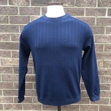 MR TURK Blue Knit Crewneck Pullover Shirt Raised Rib Swirl Pattern Men’s XS USA