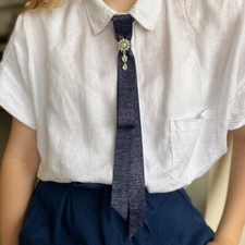 Handmade Navy Tweed Bow Tie with Rhinestone Embellishment for Dapper Gentleman