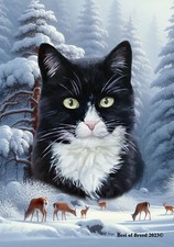 Tuxedo Black/White Cat Winter Wonderland Flag