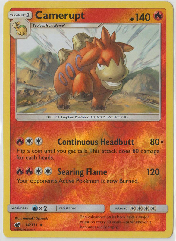 2017 Pokemon Sun and Moon Crimson Invasion 14/111 Camerupt Reverse Holo