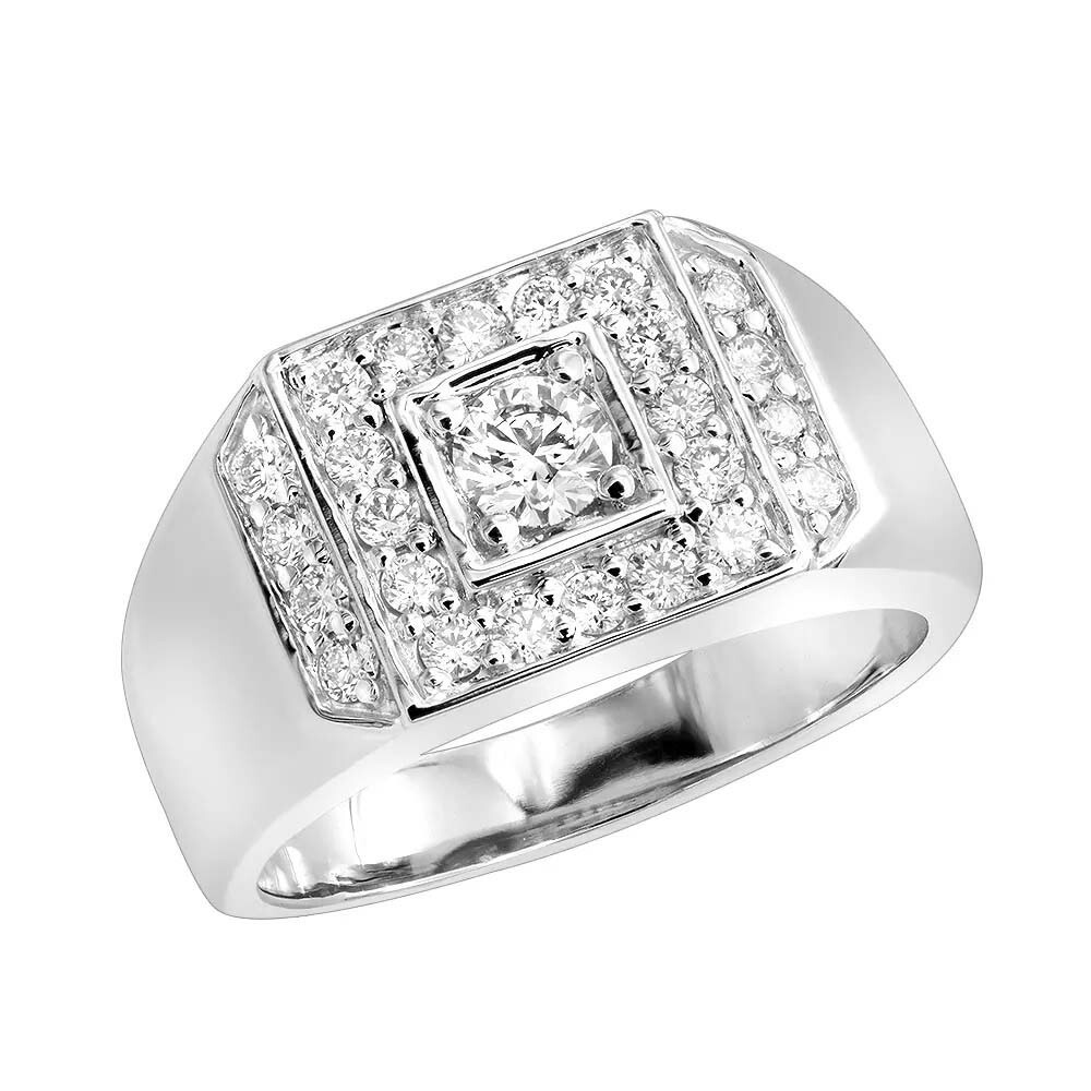 1.60 Ct D/FL Brilliant Moissanite 14K White Gold Plated Statement Men's Ring