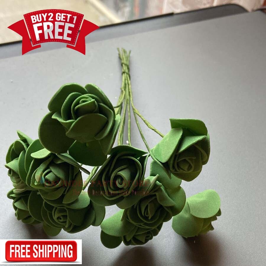 50pcs Artificial Flowers Foam Rose Fake Flower With Stem Wedding Party