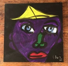 Vtg Peter Keil German Abstract Acrylic Painting "Purple Rain" Prince Portrait