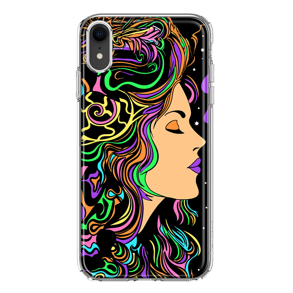 MUNDAZE Case for Apple iPhone XR Psychedelic Hippie Colorful Hair Girl