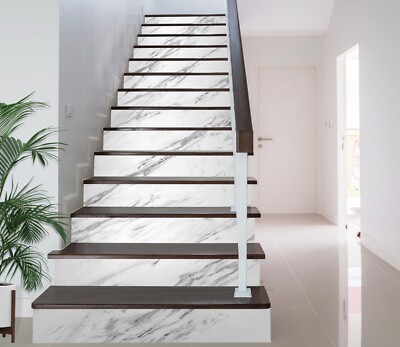 3D White Marble ZHU1176 Stairs Risers Decoration Photo Mural Vinyl Wallpaper Amy