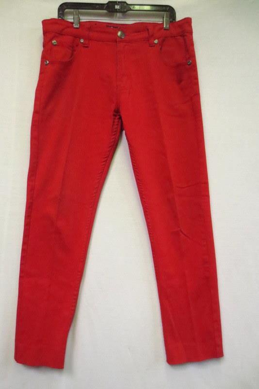 Men's Red Denim Skinny Fit Jeans Size 34x32 Stretch Cotton Twill  Pants
