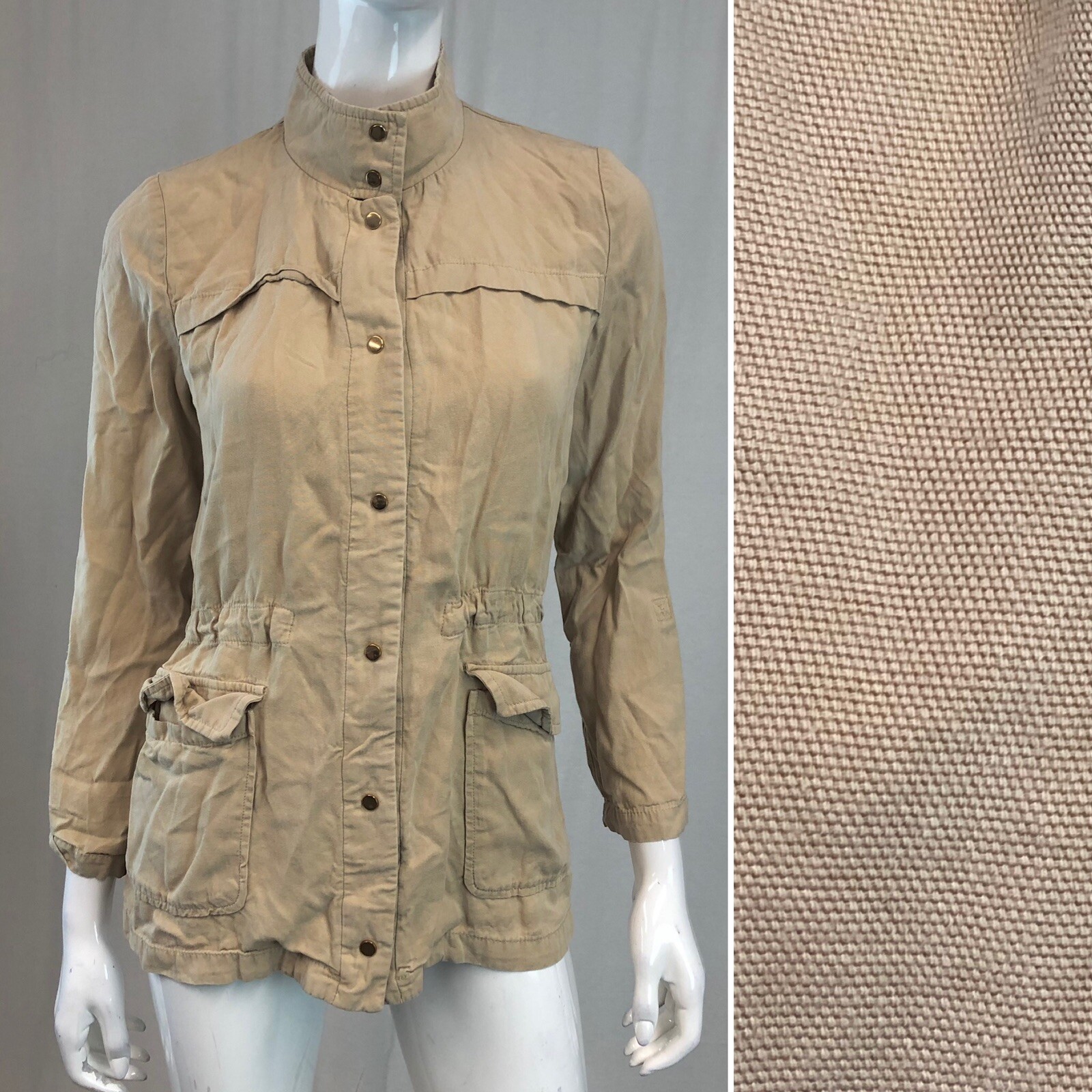 Zara Basic Small Tan Button Up Lyocell Twill Roll… - image 1